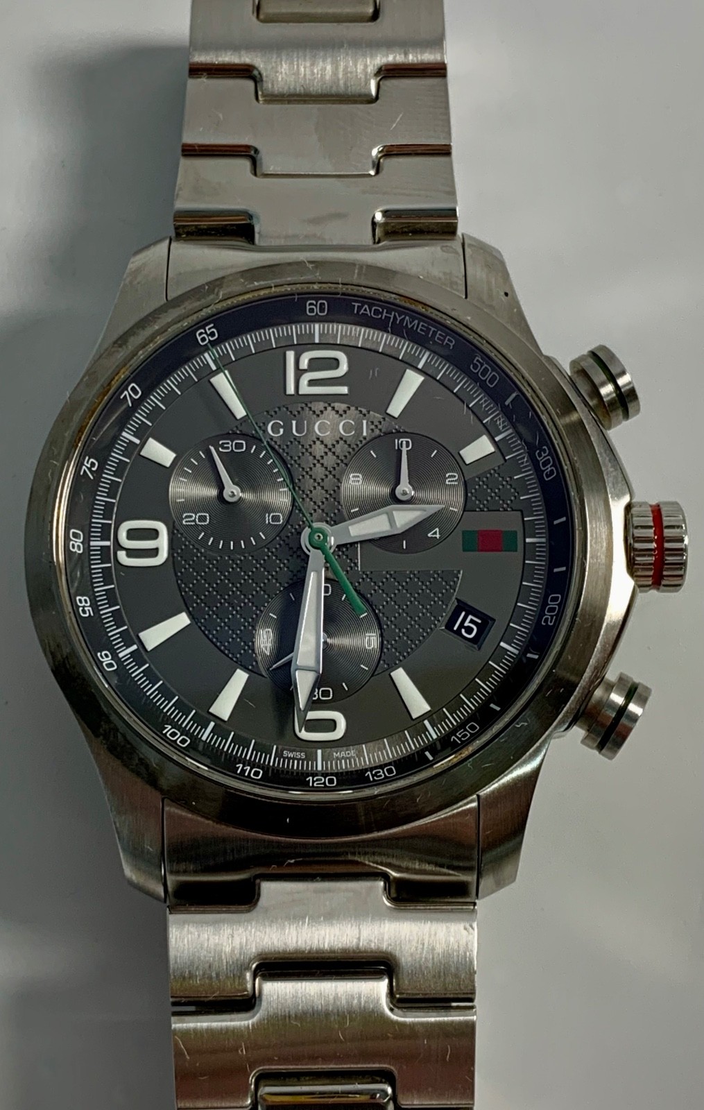 GUCCI G Timeless Chrono Chronograph Men’s Quartz Watch Grey 126.2 – Runs!