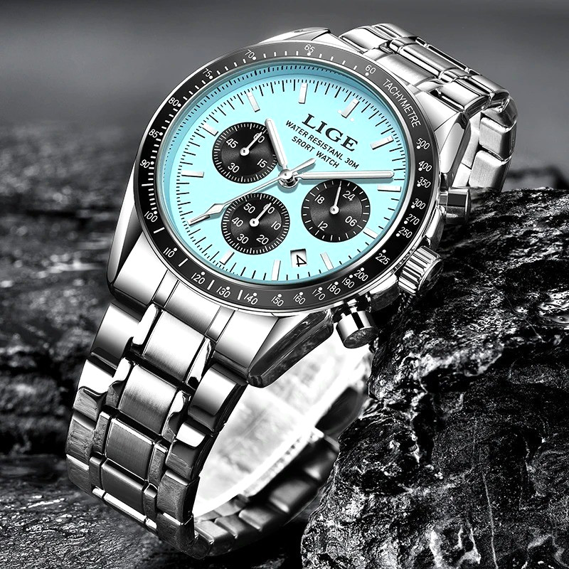41MM LIGE Quartz Analog Watch Men’s Luxury 30M Waterproof Stainless Steel NEW