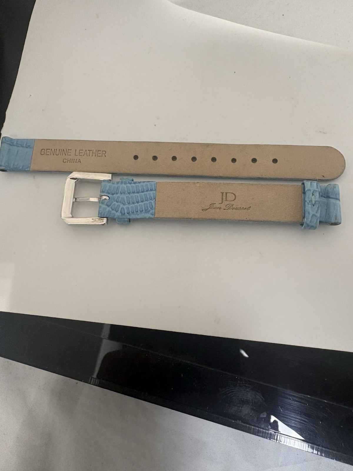 Jean Dousset Light Blue Genuine Leather Band Rhinestone Buckle Women 12mm