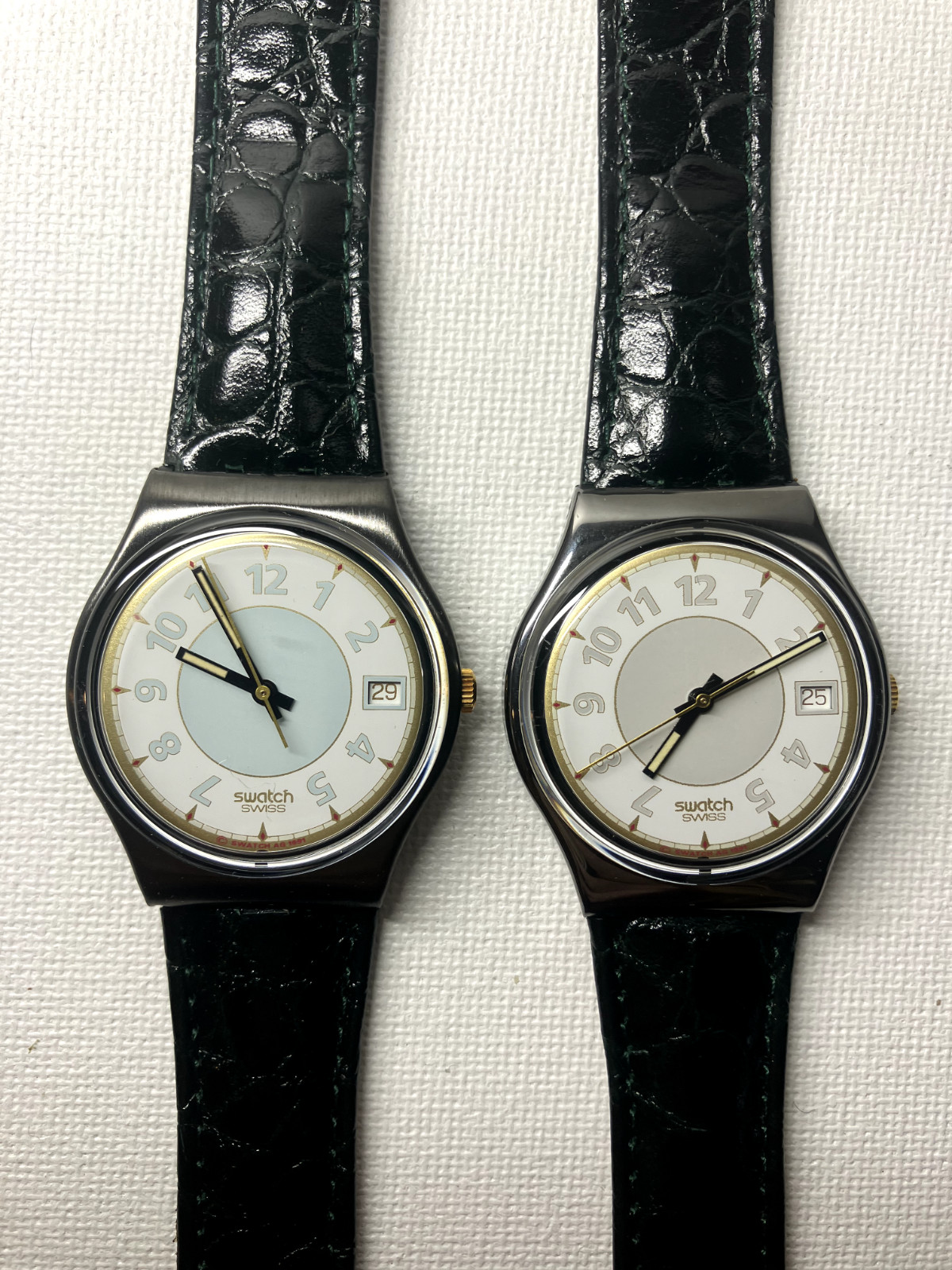 Lot of Two Swatch George GX409 ~ Light Blue and Gray Face Variations ~ Fall 1992