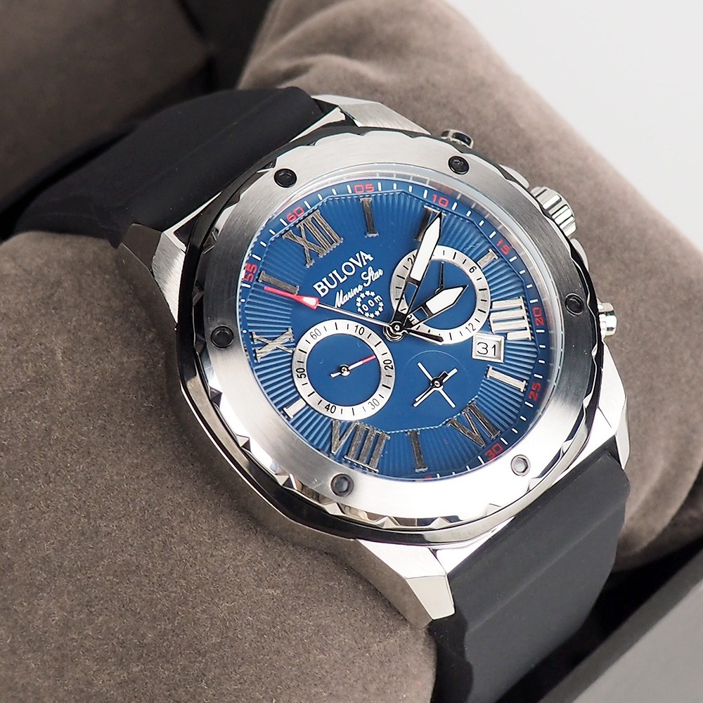 Bulova Marine Star 98B258 Blue Silicone Strap Chronograph Men’s Quartz Watch