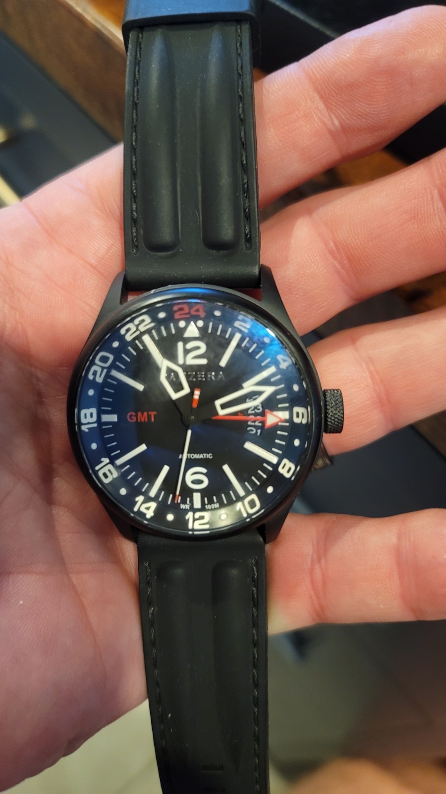 Panzera Flieger 45g Men’s Stainless Steel Pilot’s Watch F45G-01 ALL BLACK 10ATM