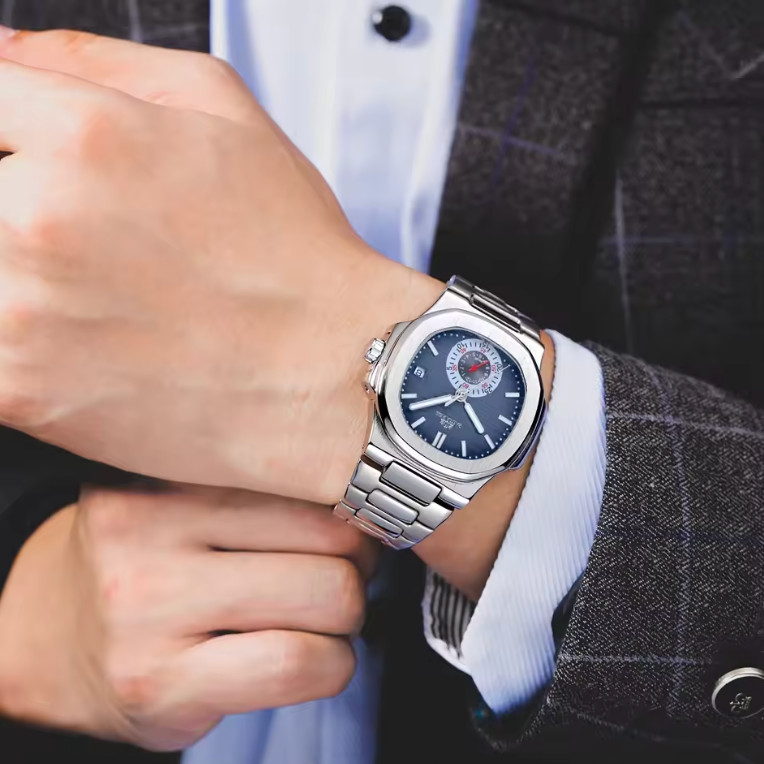 PAULAREIS Automatic Mechanical Stainless Steel Watch For Men Luxury Date Watch