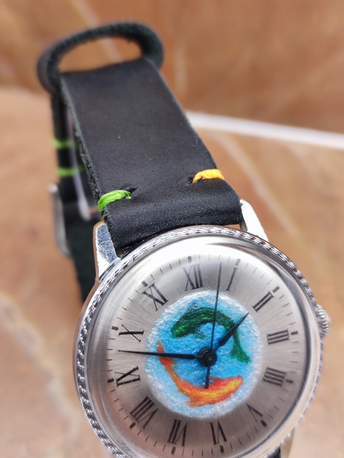 Piece Unique Watch Raketa Artwork Dial USSR 2609 Mechanical Handmade Leather