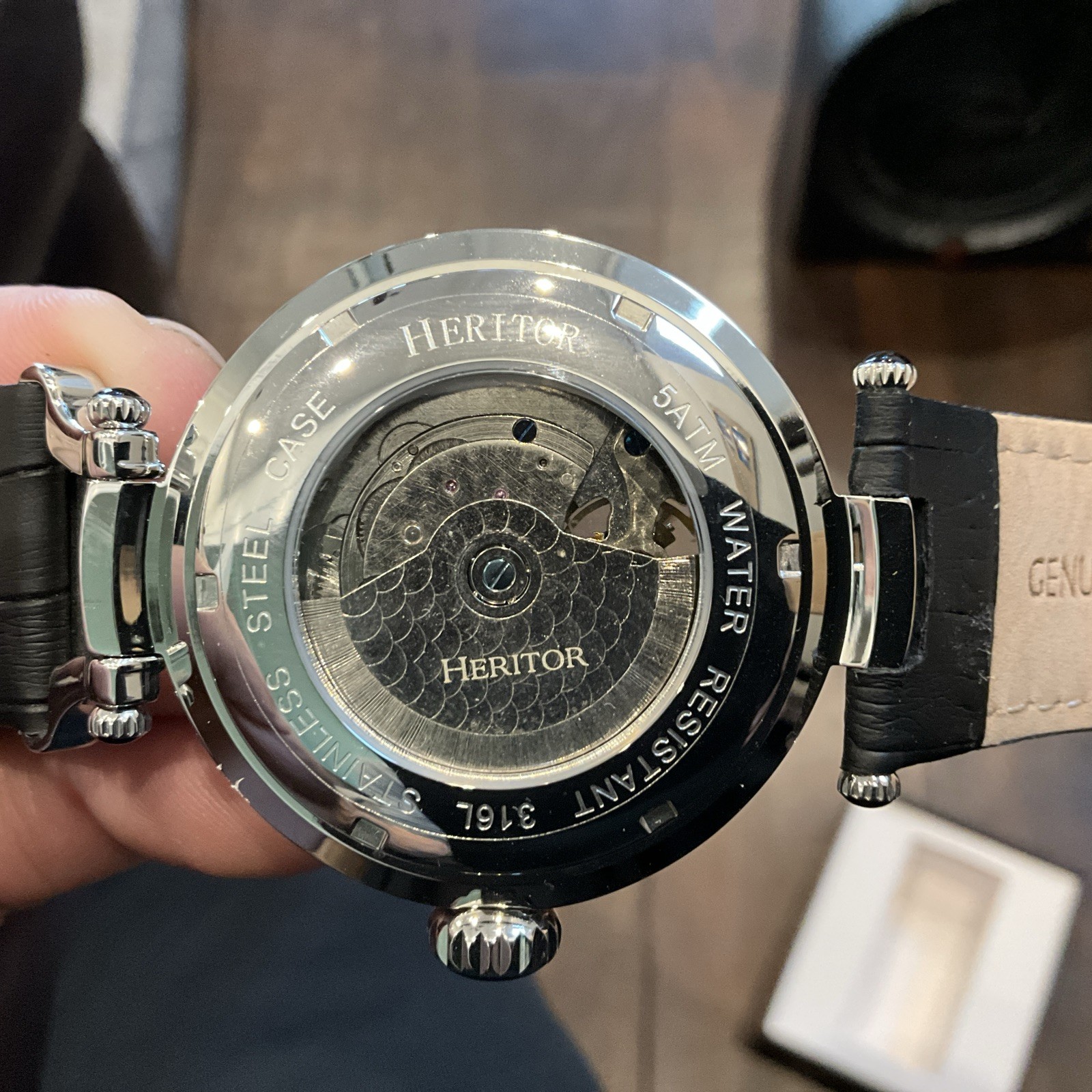 Heritor Automatic Pocket Watch Style Open Heart Big Date Day Month Mens Watch