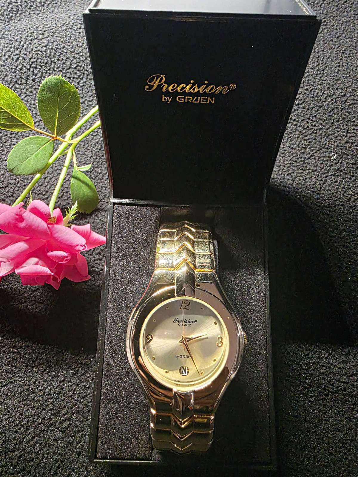 Men’s Vintage Gold-Tone Precision by Gruen Quartz Watch with Case Vintage
