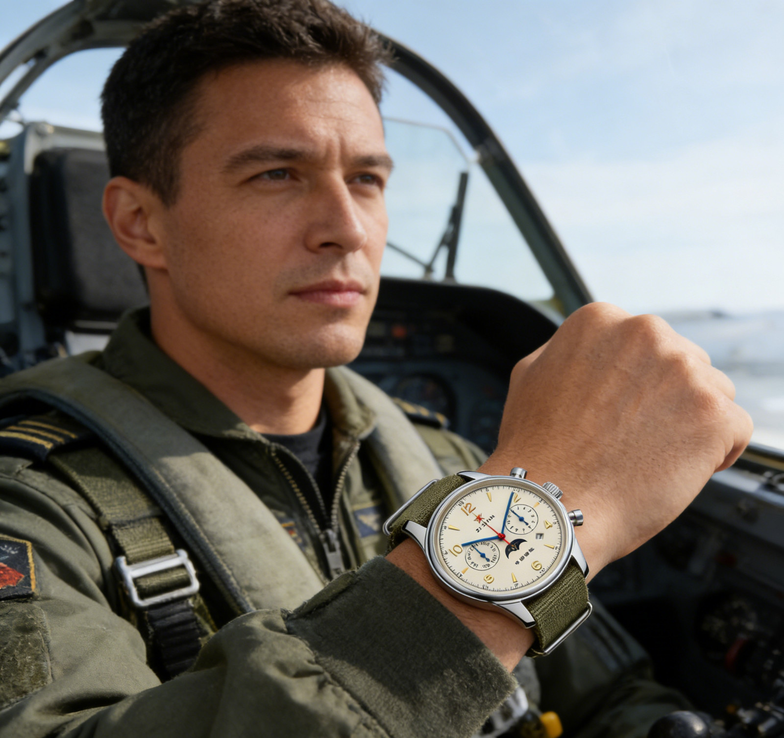 Men’s Vintage Pilot Automatic Mechanical Watch Seagull Movement Chronograph Moon