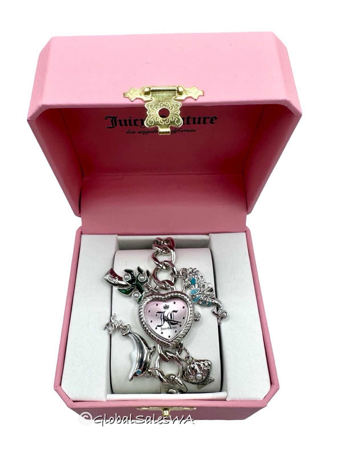 Juicy Couture Silver Heart Shaped Ocean Themed Sea Life Charms Watch Dolphin