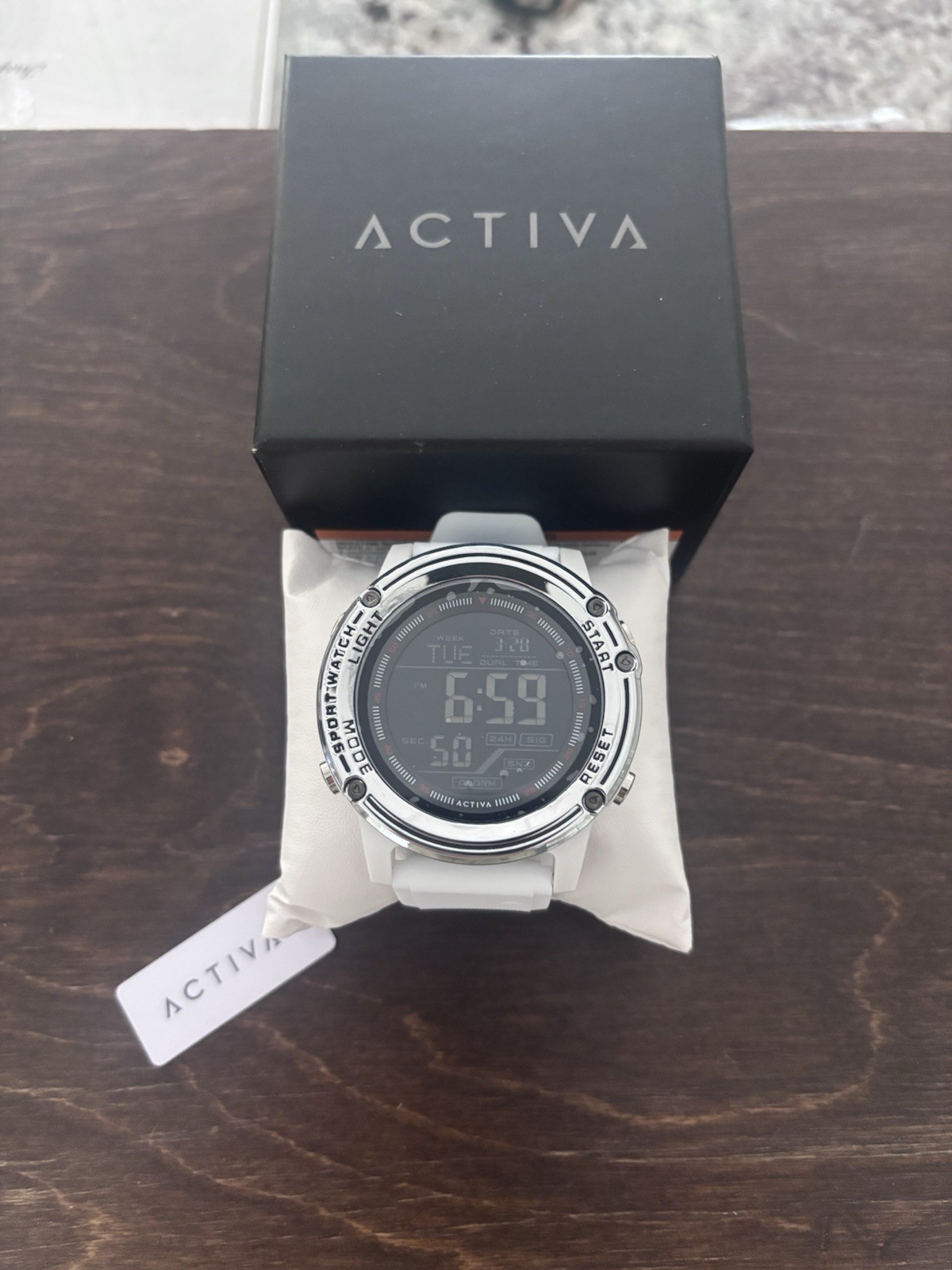 Activa Sportwatch Digital Quartz White Rubber Band Silver Case Alarm Backlight