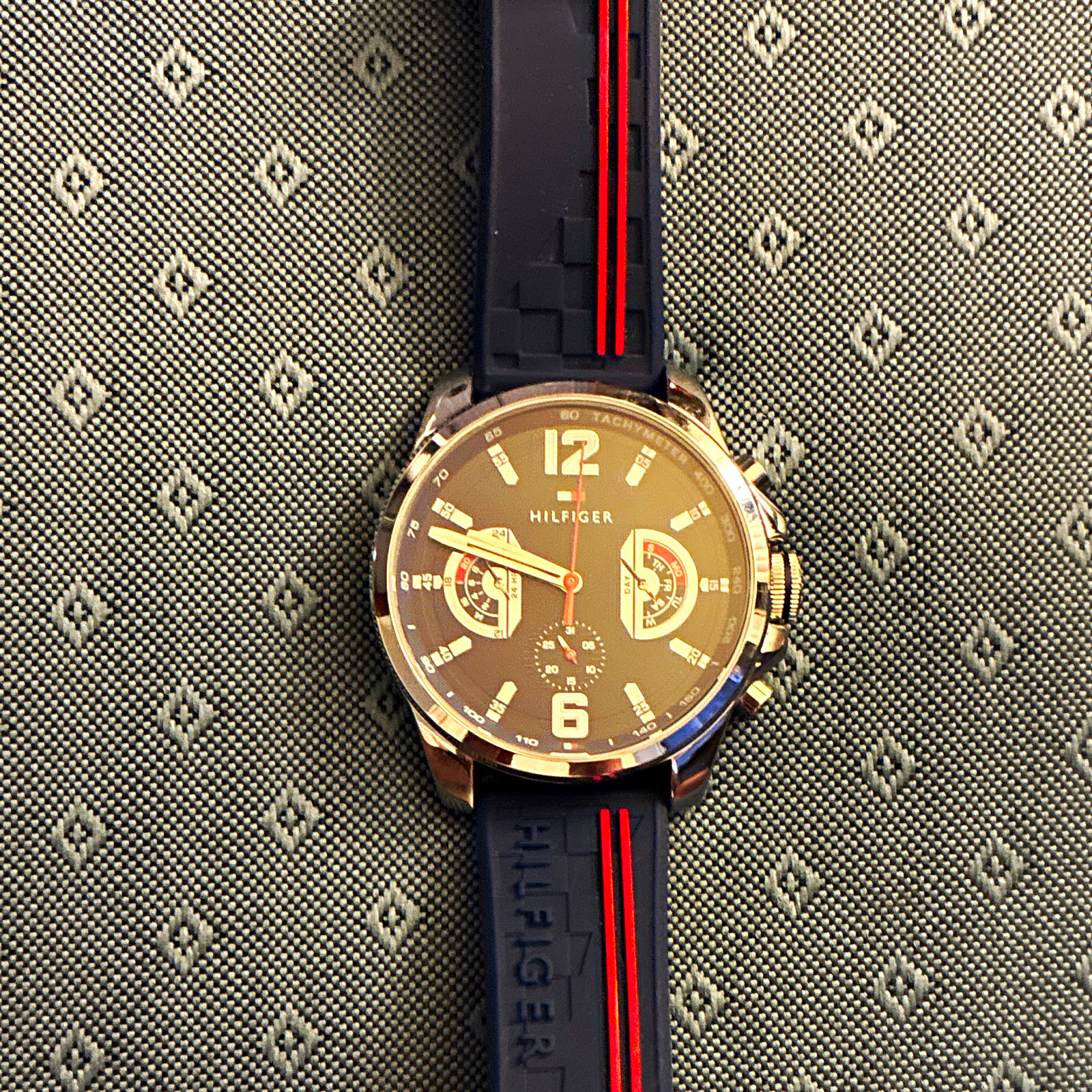 Tommy Hilfiger Men’s Sport Blue Dial Tachymeter Quartz Watch Blue/Red Strap