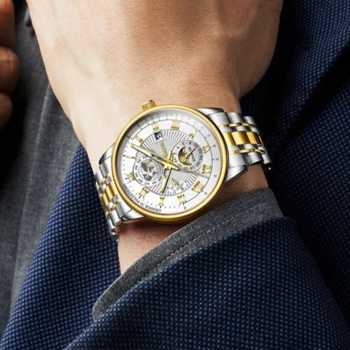 Automatic Mechanical Waterproof Watch Moon Phase Luxury Dial Men’s Men Strap