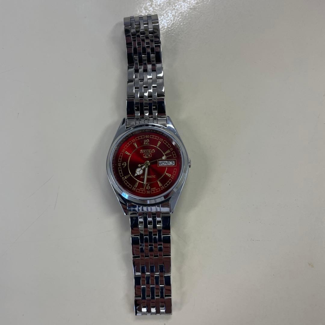 Seiko 5 Automatic Red Dial Day-Date Watch 36.6mm Wrist 20cm 1971