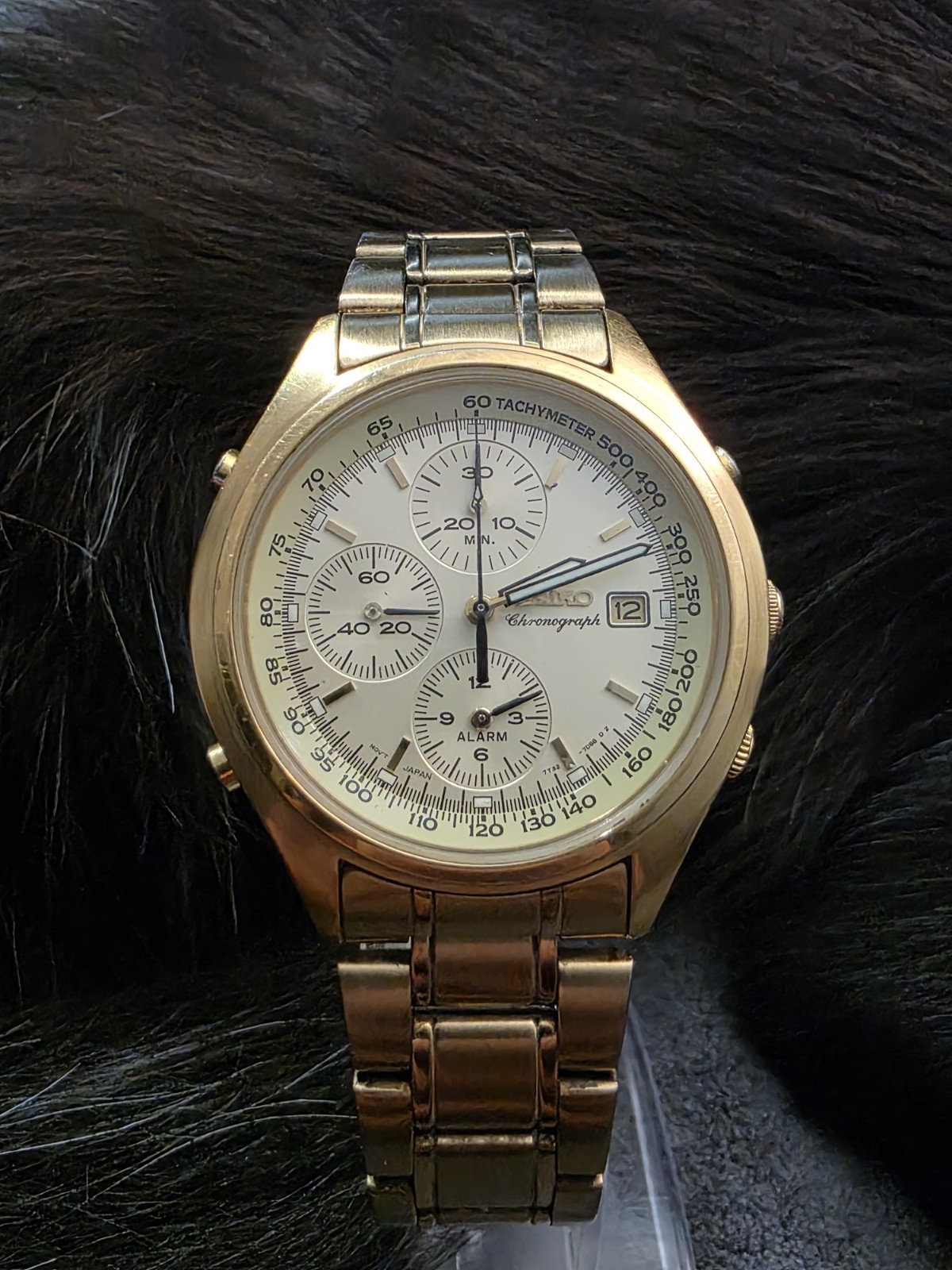VINTAGE SEIKO CHRONOGRAPH with ALARM 7T32-7D88 Gold tone “NEW BATTERY”