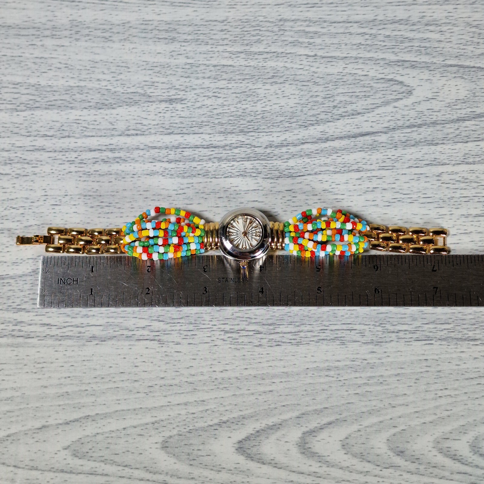 Marcel Drucker Ladies Multicolour Bead Quartz Watch Boxed Bohemian Retro Vtg