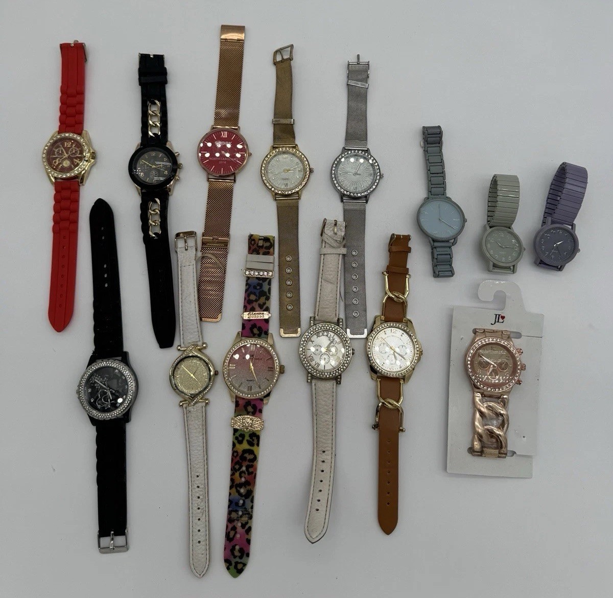 Lot Of 14 Fashion Watches Mixed Styles Quartz Rhinestone Metal Silicone Untested