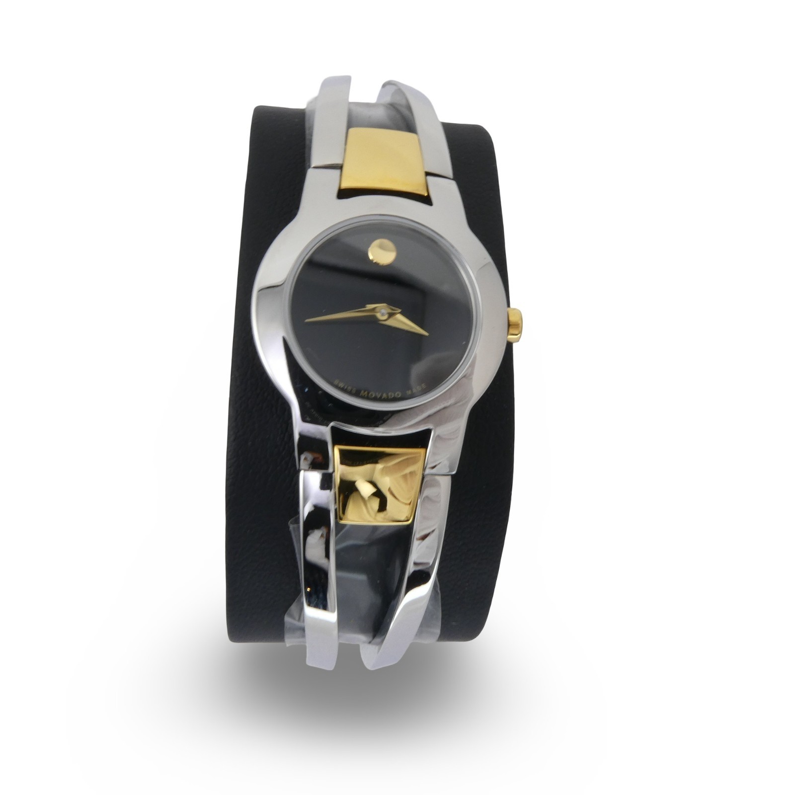 Movado Amorosa 0606893 Black Dial Two Tone Swiss Steel Ladies Wristwatch NEW