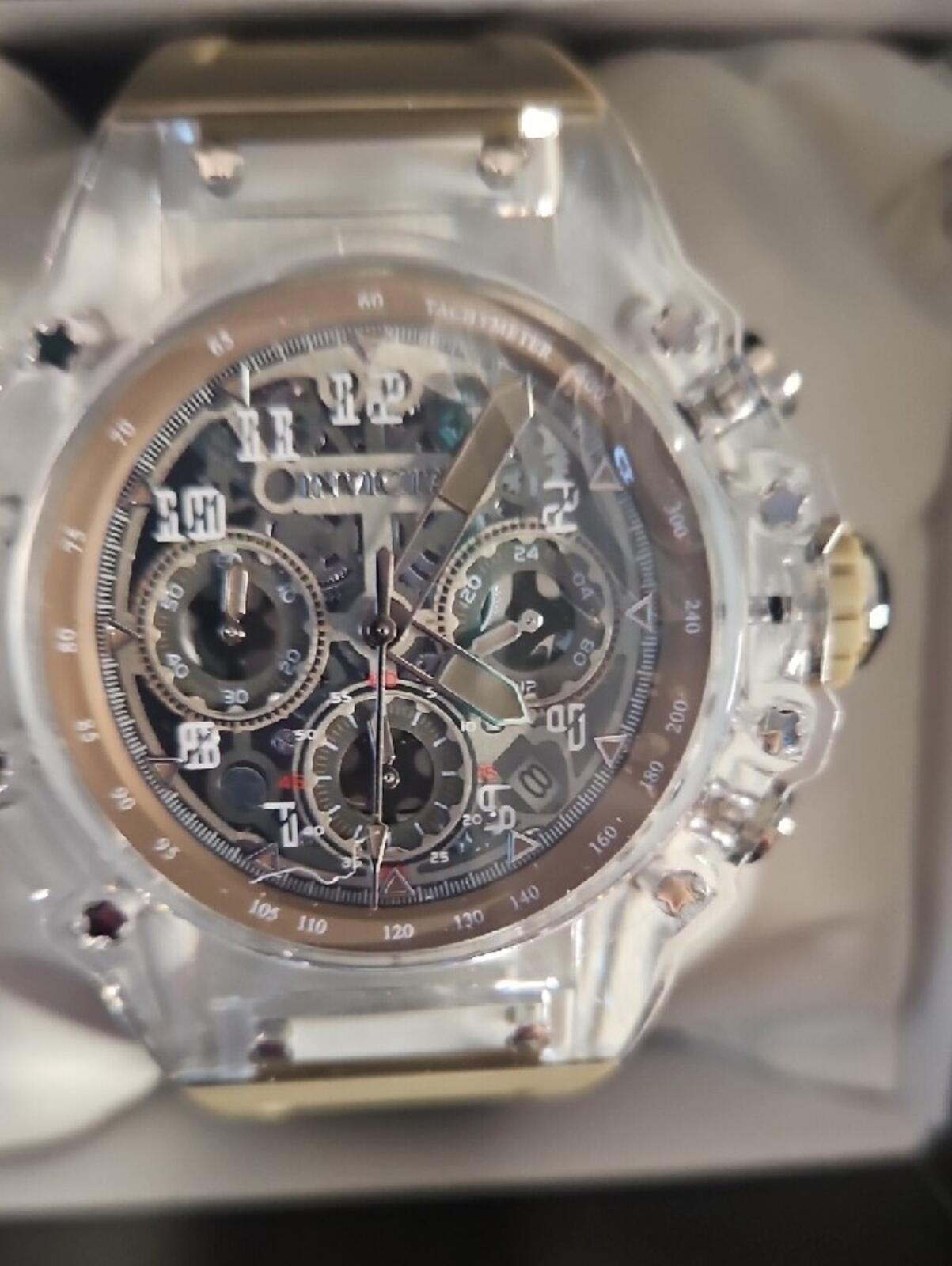 Invicta Clear and Silver Skeleton Chronograph Watch