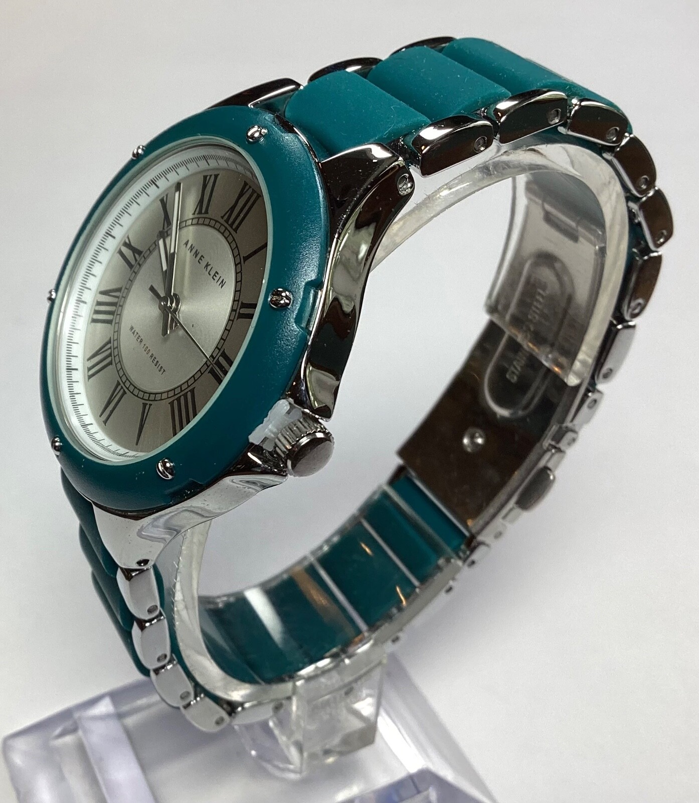Anne Klein Womens Watch Silver Teal Green WR 100 feet New Battery