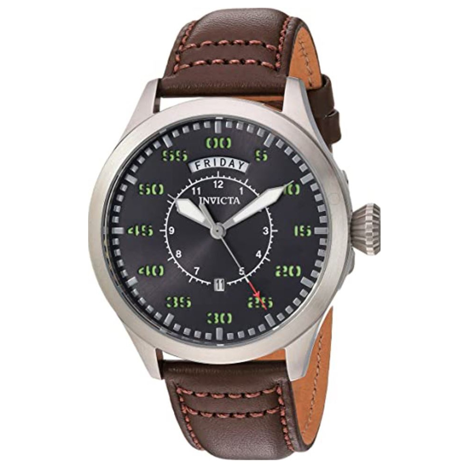 Invicta Men’s 22973 Aviator Quartz 3 Hand Charcoal Dial Watch