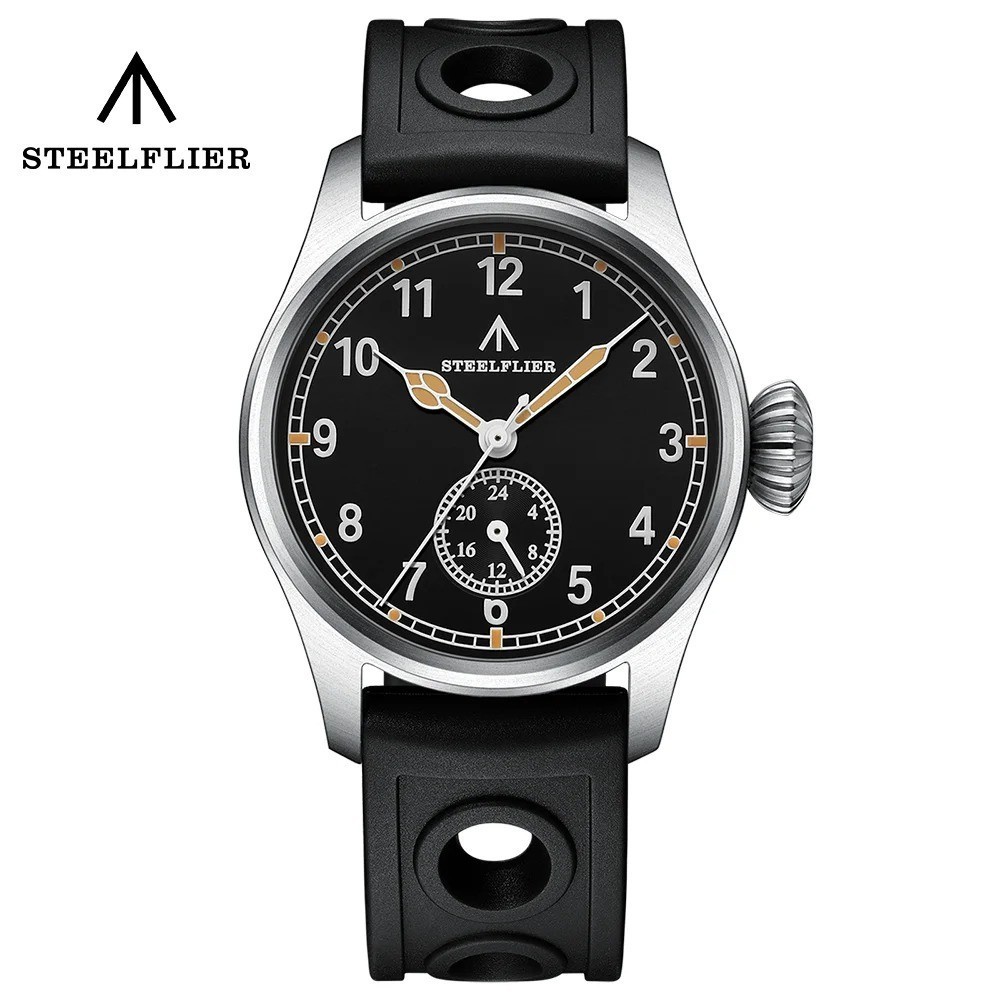 39MM STEELFLIER Quartz Pilot Men’s Watch Sapphire 200M Waterproof Silicone NEW