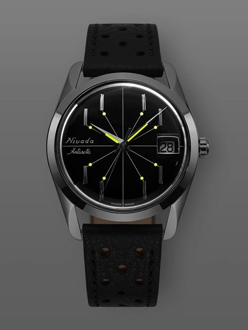 Nivada Grenchen Antarctic Spider Black Dial, classic 35mm size, New, Never Worn