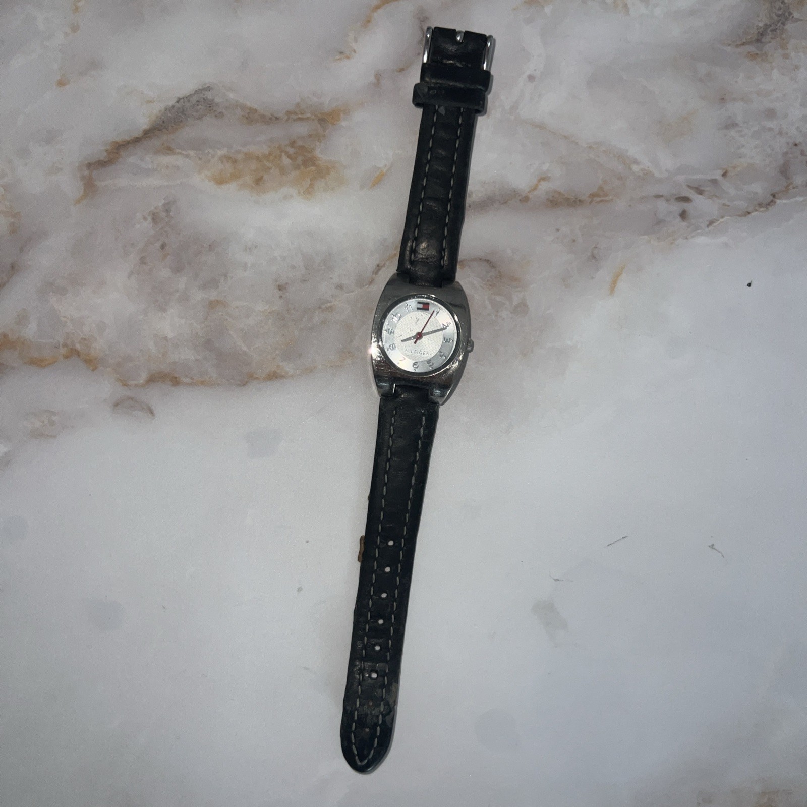Vintage Tommy Leather Denim Silver Watch