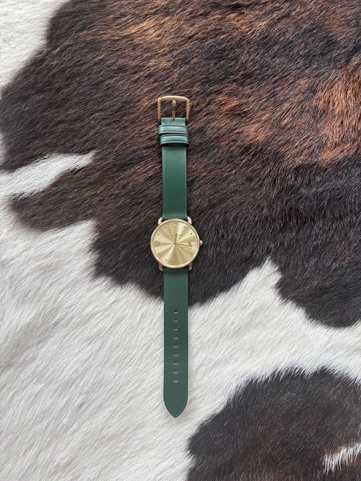 COACH New York Women’s Quartz Analog Watch Gold Dial/Case Green Leather 28mm