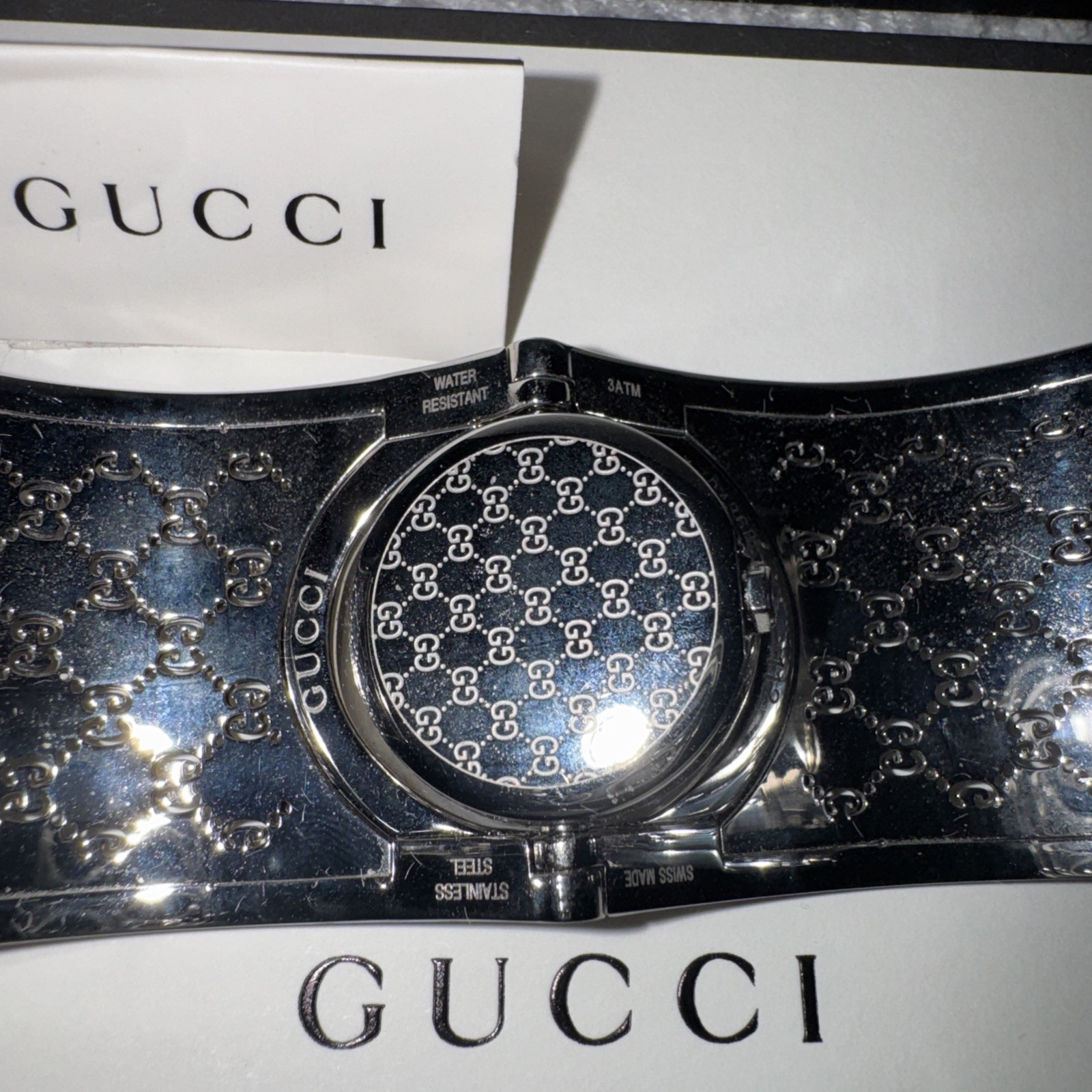 Gucci Twirl GG Brown Dial Silver Bangle Watch YA112401