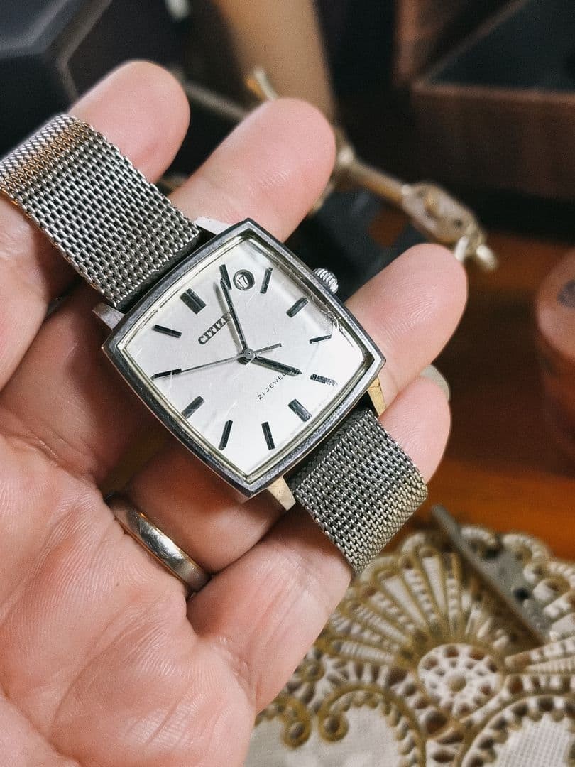 Citizen 1970s Square Silver Automatic 21 Jewels Watch