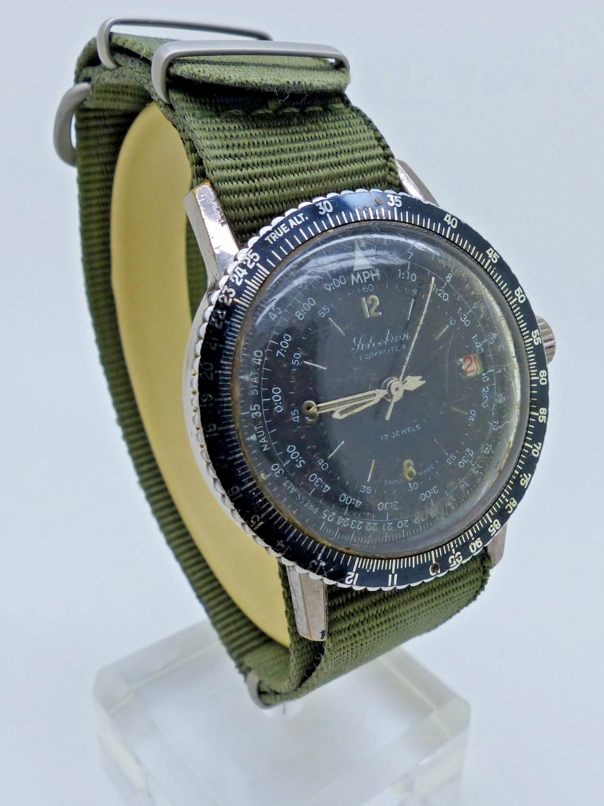 Vintage Ollech & Wajs Selectron Computer – RARE Slide Rule Bezel Wristwatch