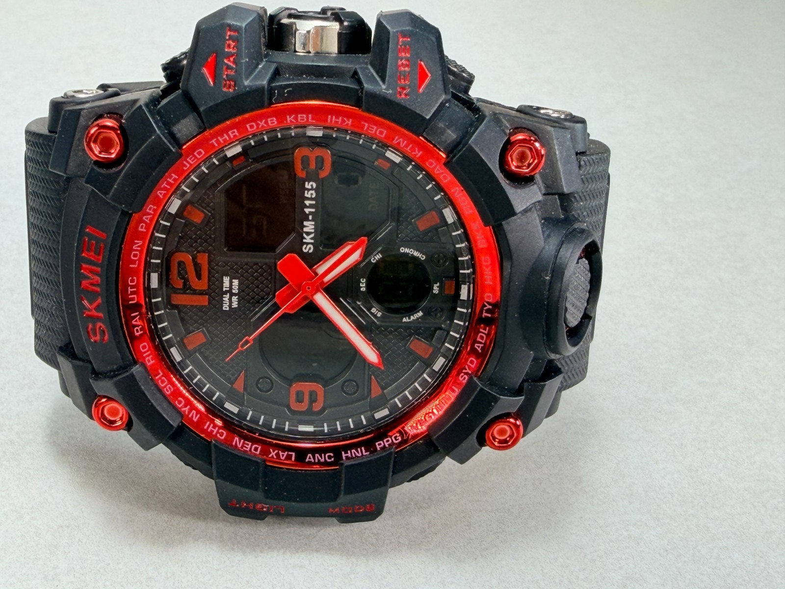 SKMEI 1155 Dual Time Analog Digital Sport Watch Black Red Working