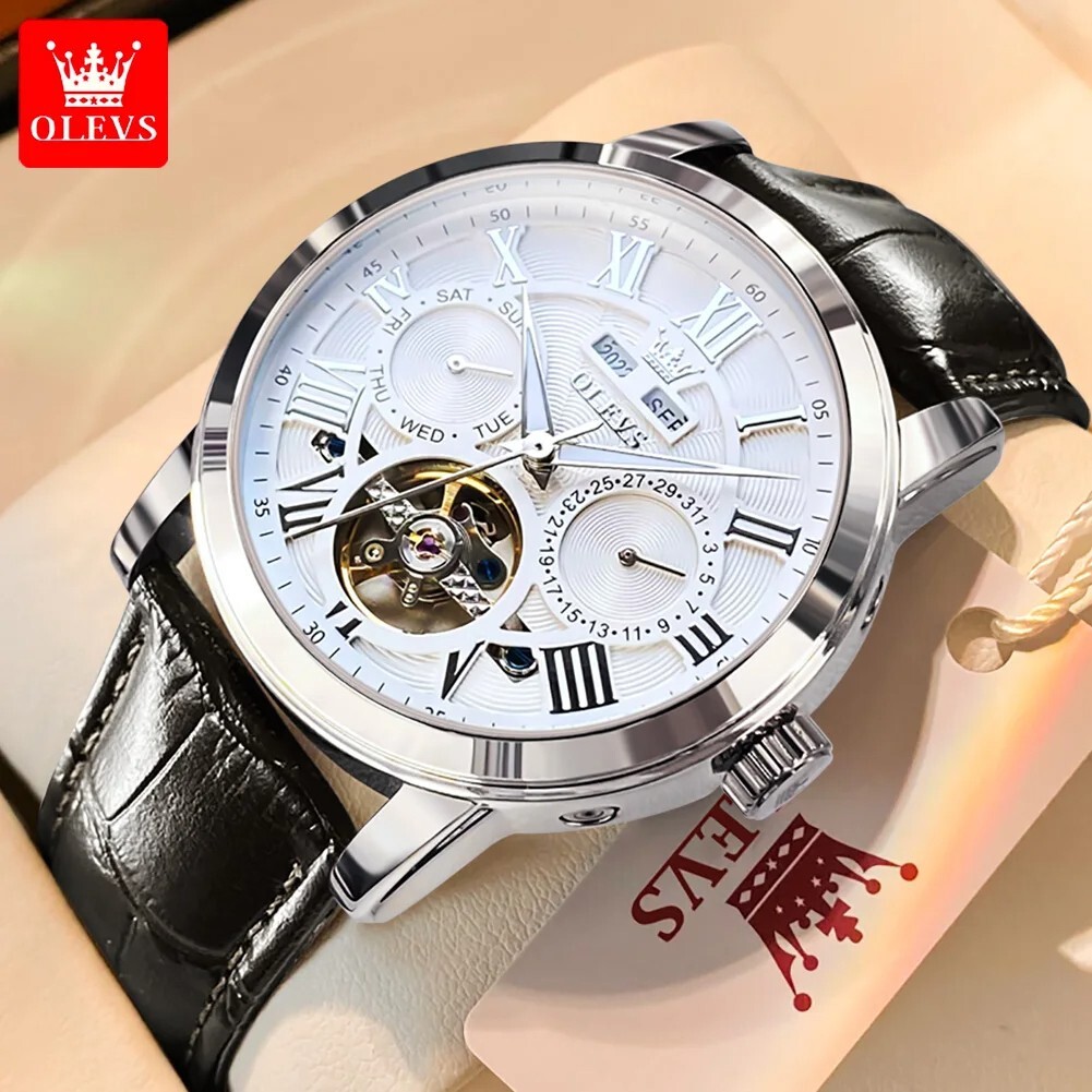 OLEVS Automatic Mechanical Men’s Watch Luxury Skeleton Waterproof Watch Strap