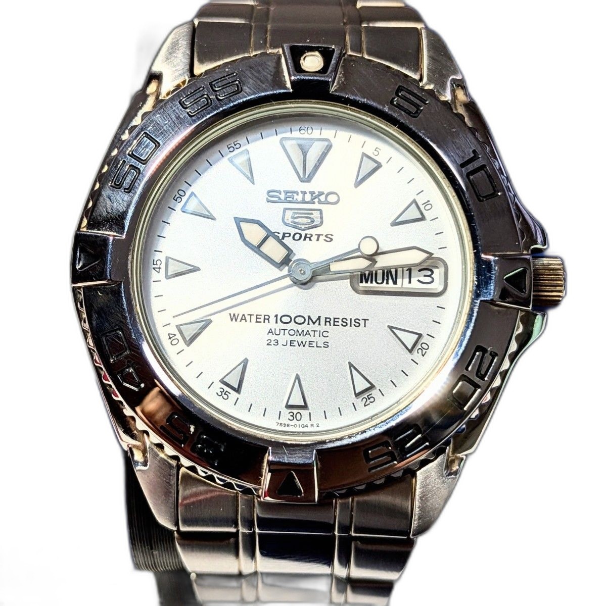 SEIKO 5 SPORTS Automatic Wristwatch Silver Dial 100M Water Resistant Pre-owned –