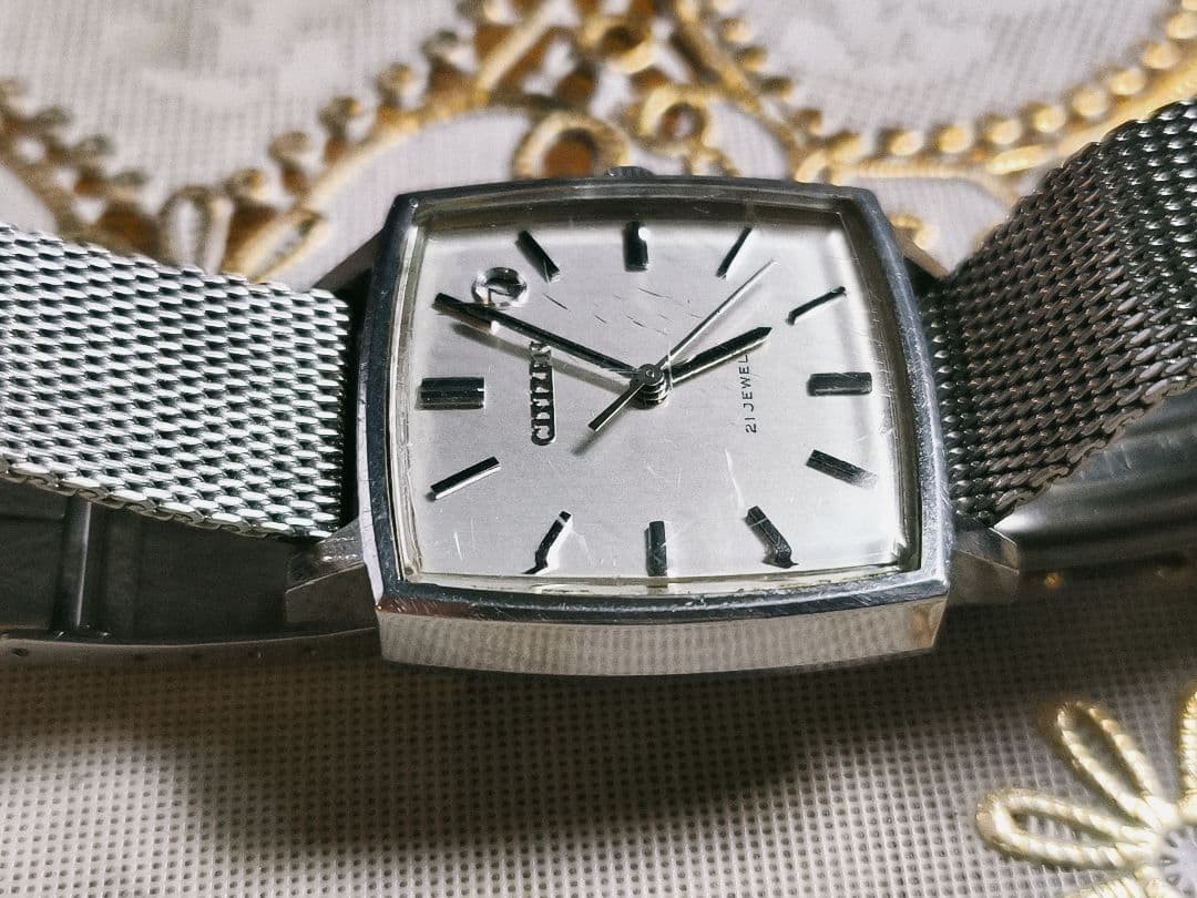 Citizen 1970s Square Silver Automatic 21 Jewels Watch