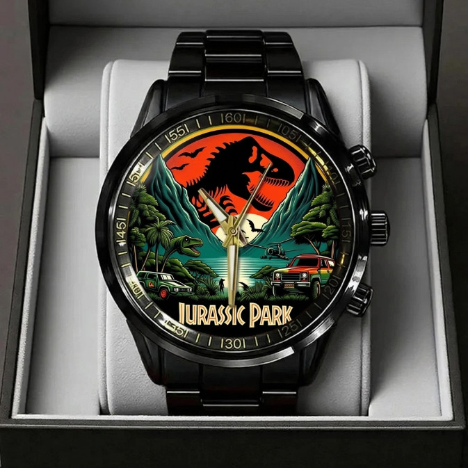 Jurassic Park Dinosaur Watch Black Steel Wristwatch Movie Fan Gift TN1350