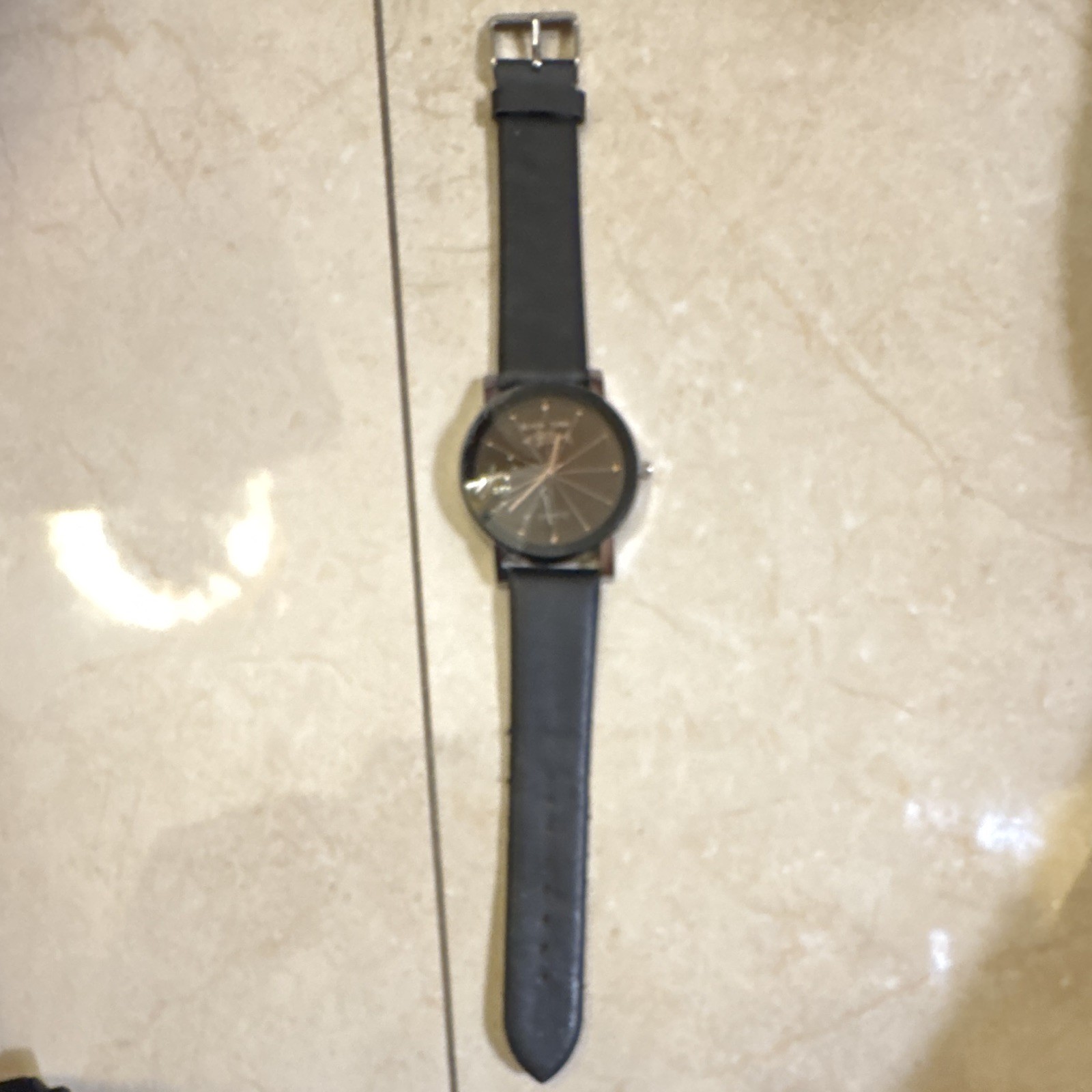 Black Tuna Quartz Analog Wristwatch Black Dial Stick Indexes Leather Strap