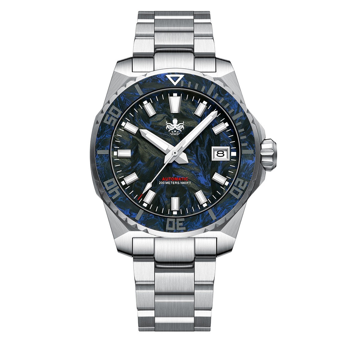 Phoibos LEVIATHAN 200M Steel Automatic Black Carbon Blue Diver Men’s Watch