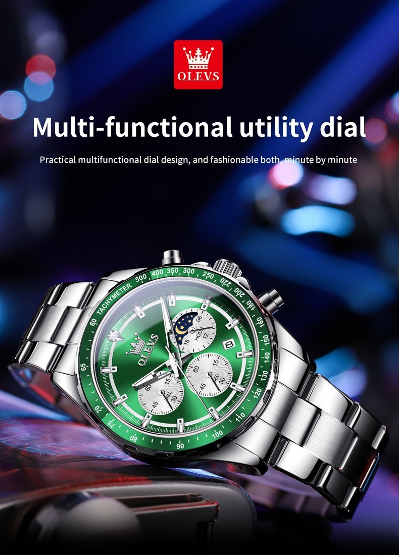 OLEVS 2945 Luminous Night Light Auto Date Japan Movement Quartz Wristwatch