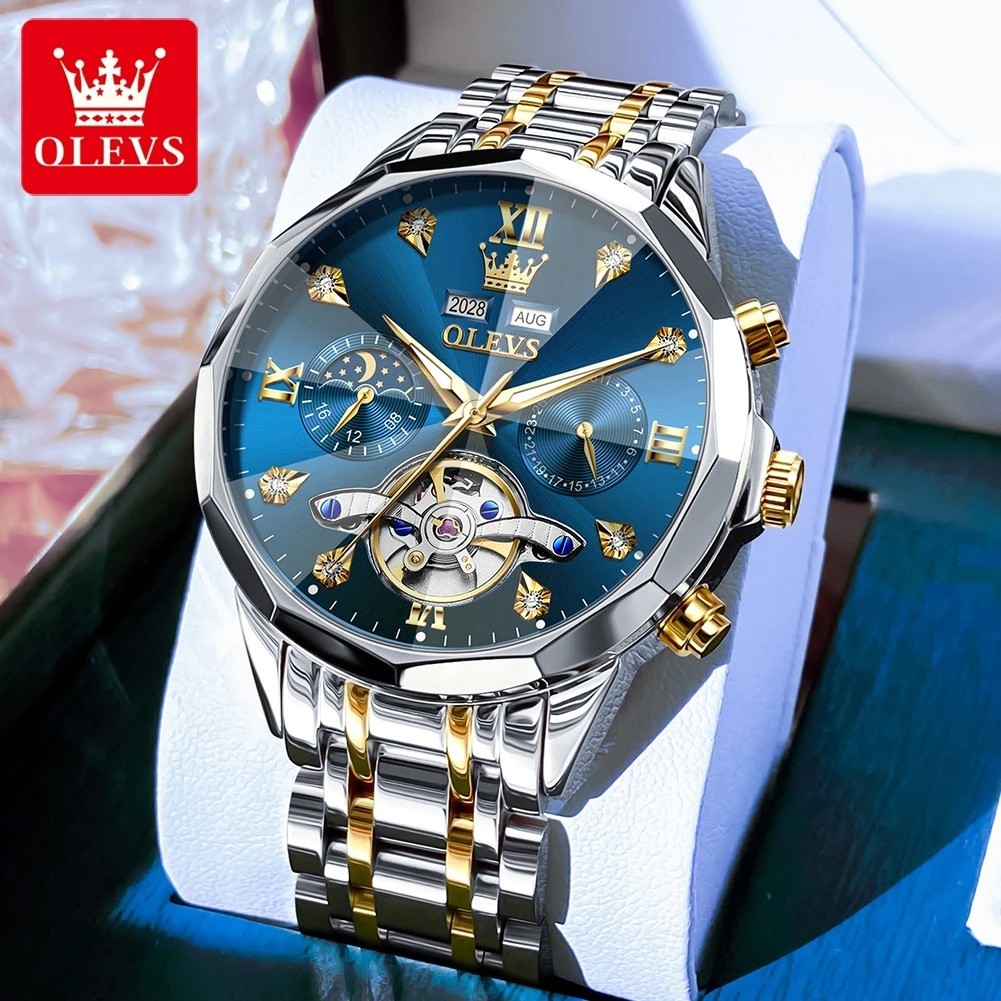 Automatic Mechanical Waterproof Watch Moon Phase Luxury Dial Men Men’s Strap