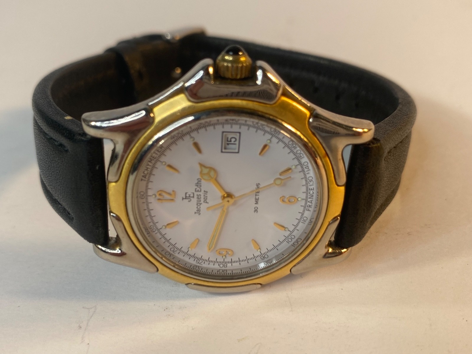 MENS JACQUES EDHO Paris WRIST WATCH #JE790,QUARTZ,France,18k Gold Plated Case