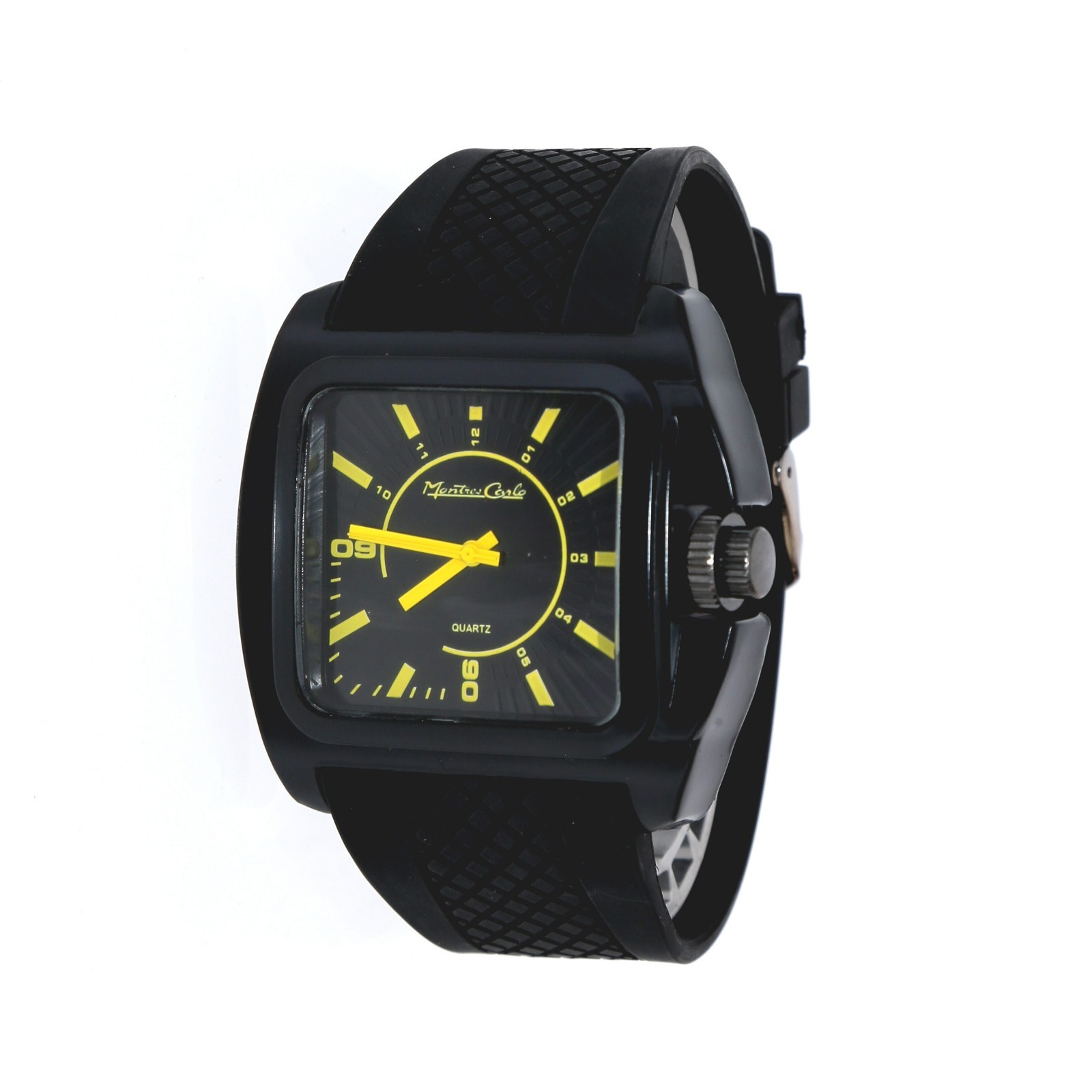 53mm Wide Oversized Square Men’s Quartz Watch with Black Silicone Band