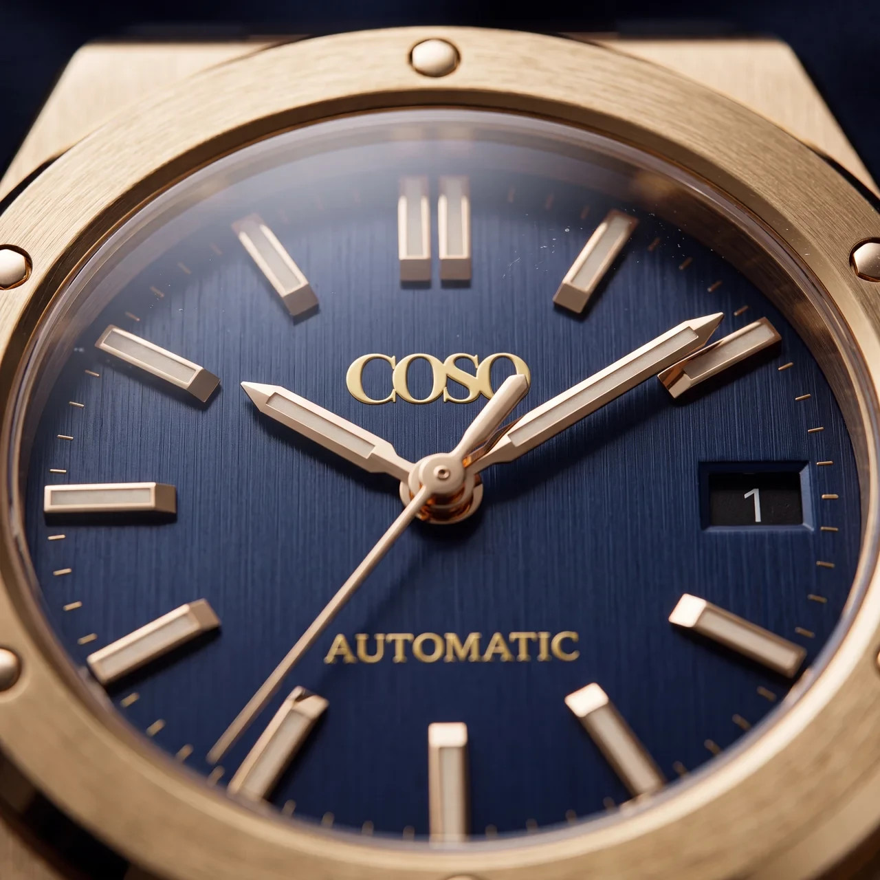 COSO Valtor Automatic Blue Dial Rose Gold Black Rubber Strap