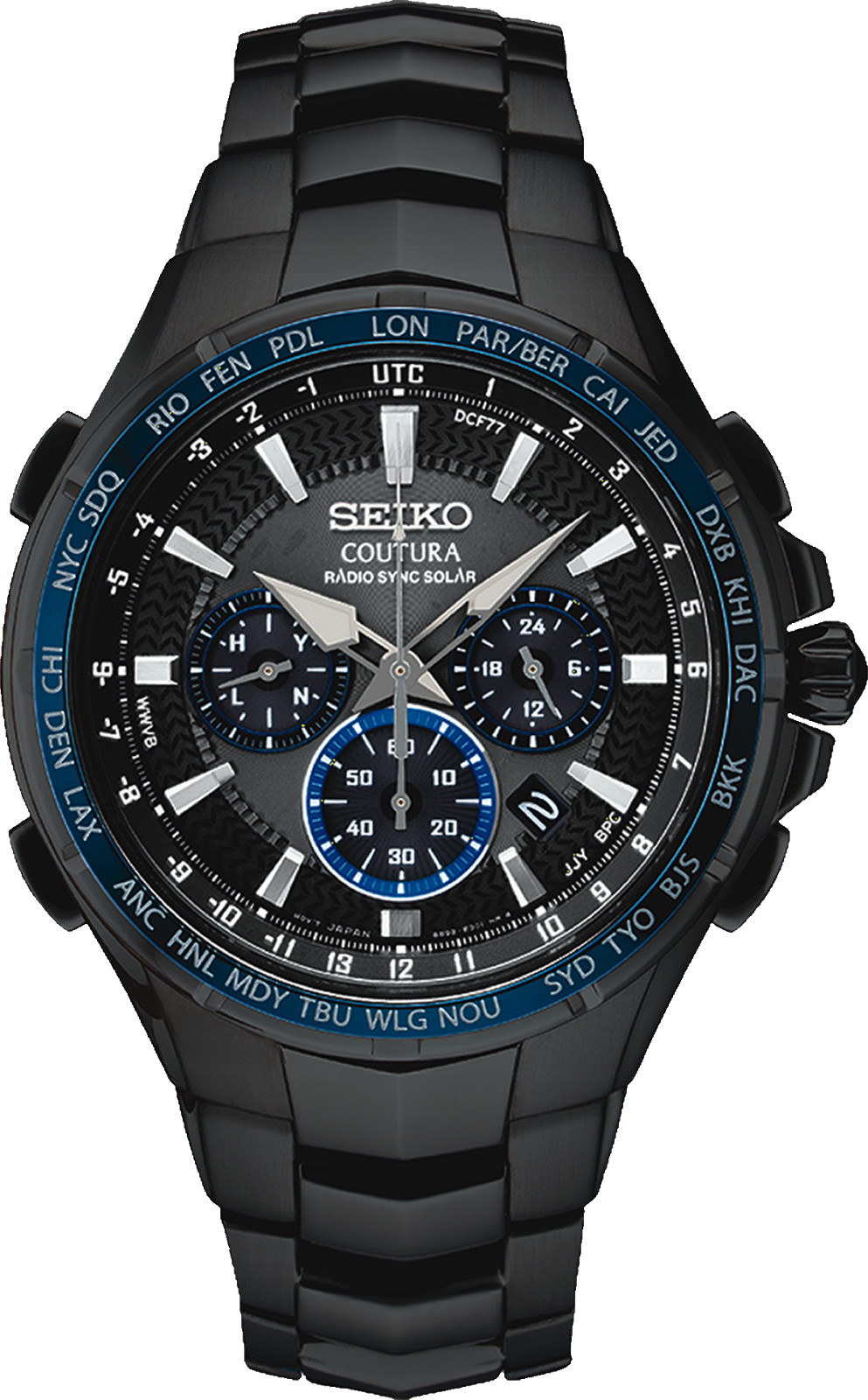 Seiko Coutura Radio Sync Solar Chronograph 44.5 mm Black Dial Men’s Watch SSG021