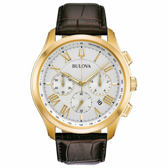 Bulova White Dial Brown Leather Men’s Chronograph Watch 97B169 Quartz Watch 46mm