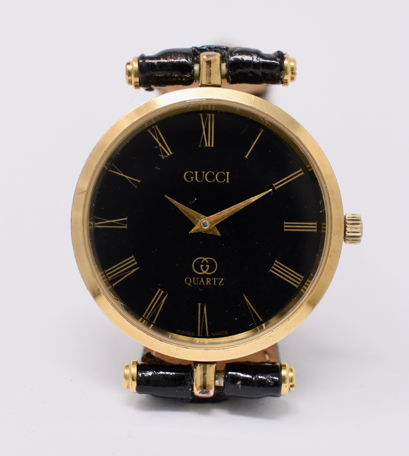 Vintage Mens GUCCI 2000M Black Dial Enamel Swiss Quartz Wristwatch 30mm