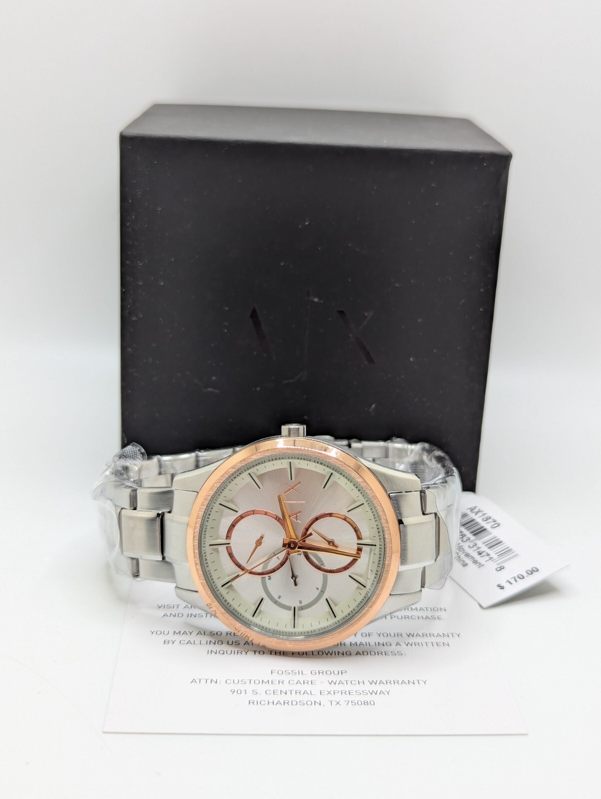 Armani Exchange Dante AX1870 Mens Silver Band Gold Case Chronograph Wristwatch