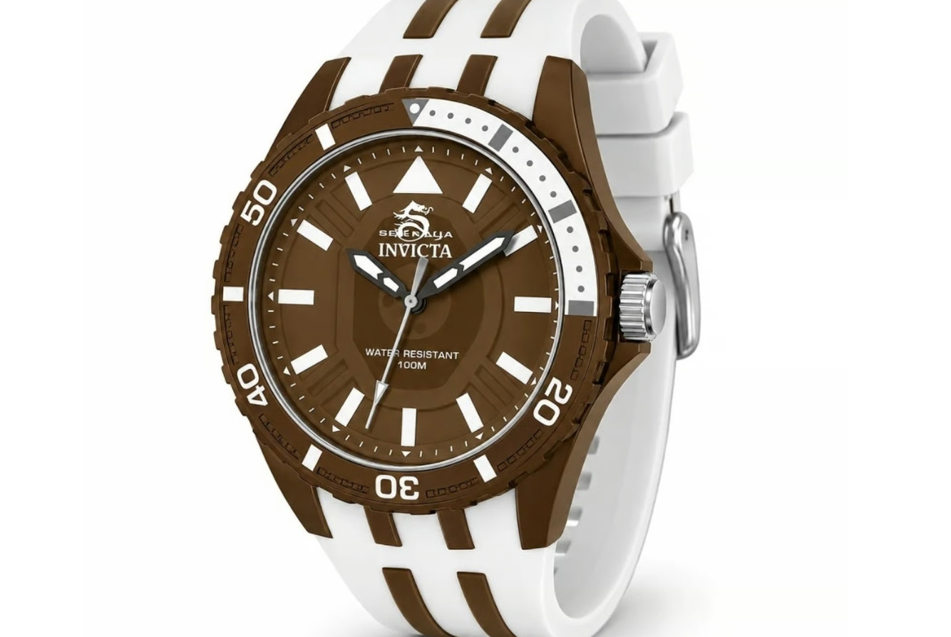 Invicta Subaqua Men’s Watch 70034: Brown Dial & White/Brown Silicone Strap New