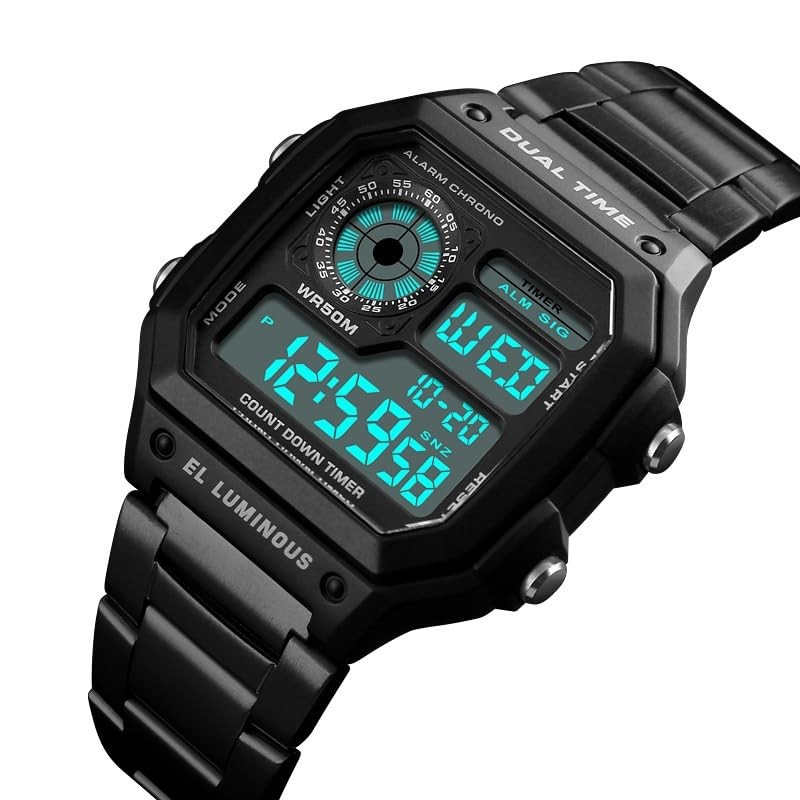 Men’s Digital MultiFunction Watches 2 Time Alarm Stopwatch Countdown Backligh…