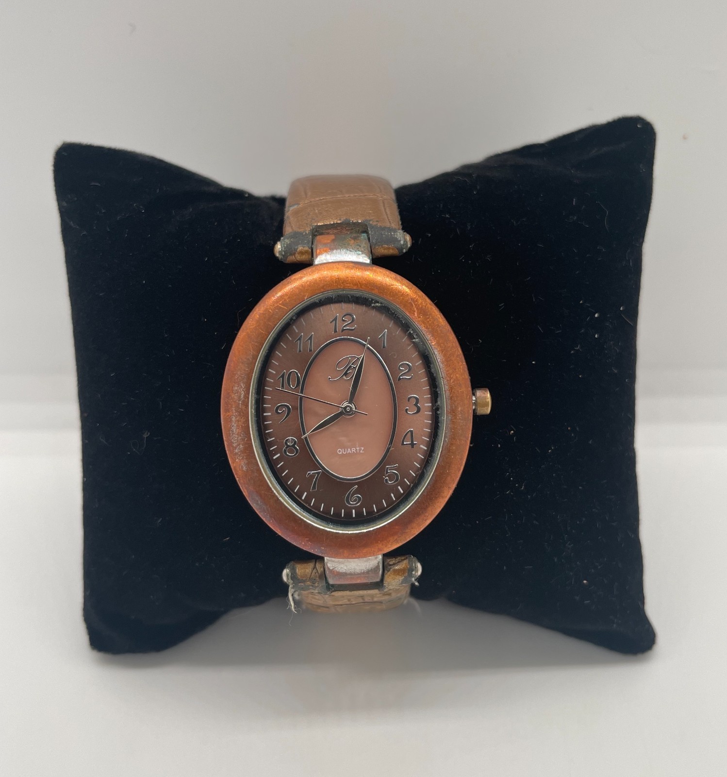 Vintage Unisex Watch 35mm Leather Strap 90s Brown Oval