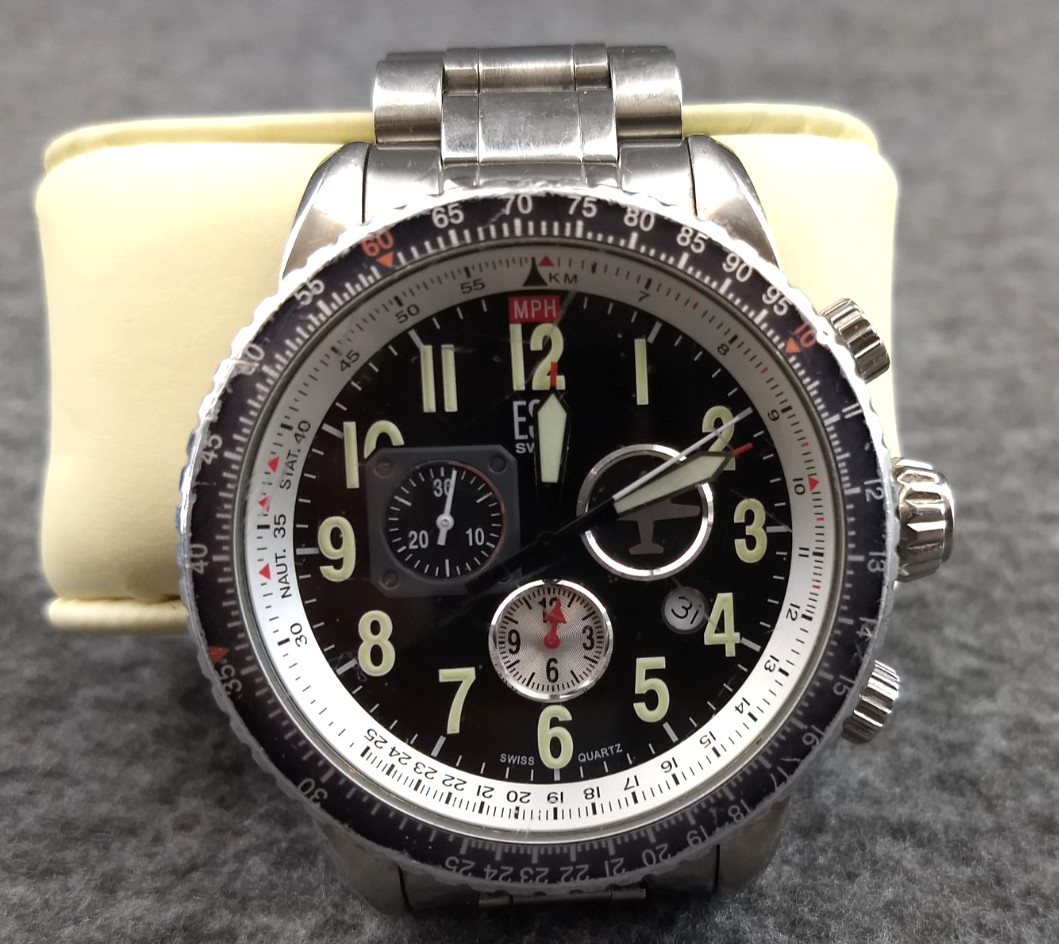 ESQ Watch Movado Pilot ES 021145482 Stainless Swiss Quartz Luminous New Battery